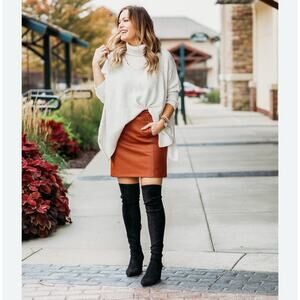 Ann Taylor LOFT‎ Tan Faux Leather Mini Skirt  Sz12 Brown Fall Skirt Chic Style